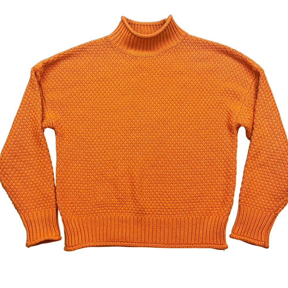 Zesica Mock Neck Sweater‎ Textured Knit Pullover Casual Orange Small Cottagecore